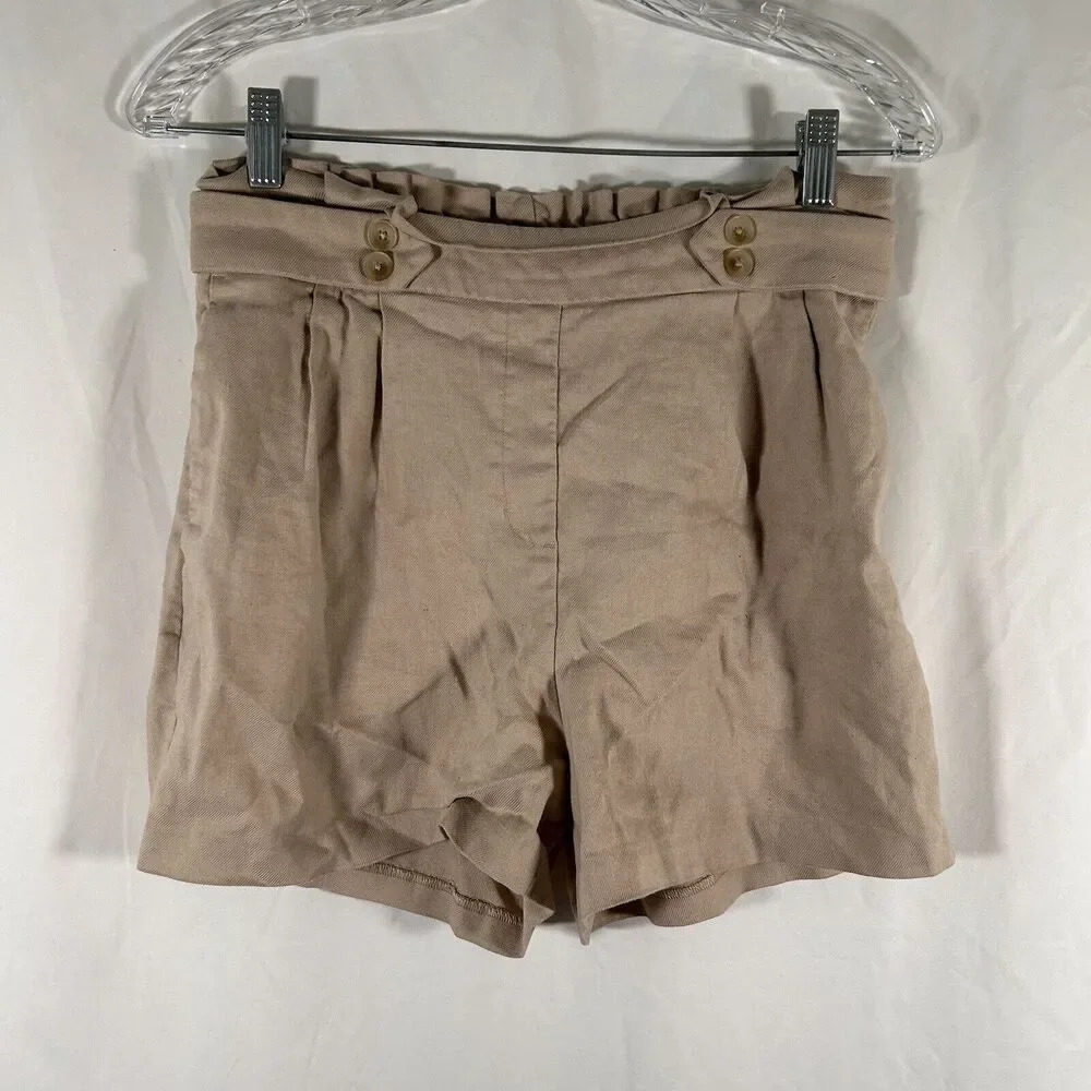Express Linen Blend Shorts Women's Small Tan Pull On Elastic Waist High Rise